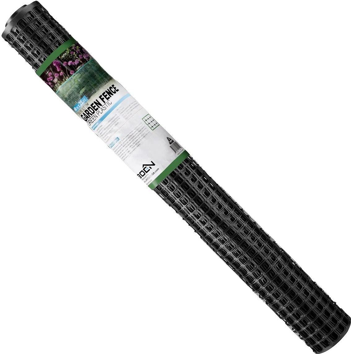 BOEN Garden Fence Temporary Barrier Outdoor Fence for Dog, Rabbit or Deer, Garden Netting Plastic Mesh Plant Protection (40" x 25', Black)