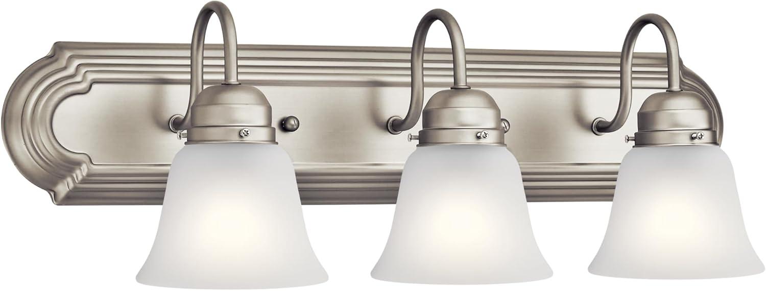 Classic 24" Distressed Bronze Vanity Light with White Bell Shades