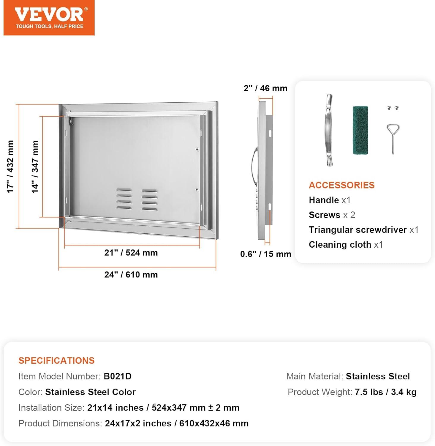 Stainless Steel 24" x 17" Outdoor BBQ Access Door with Vents