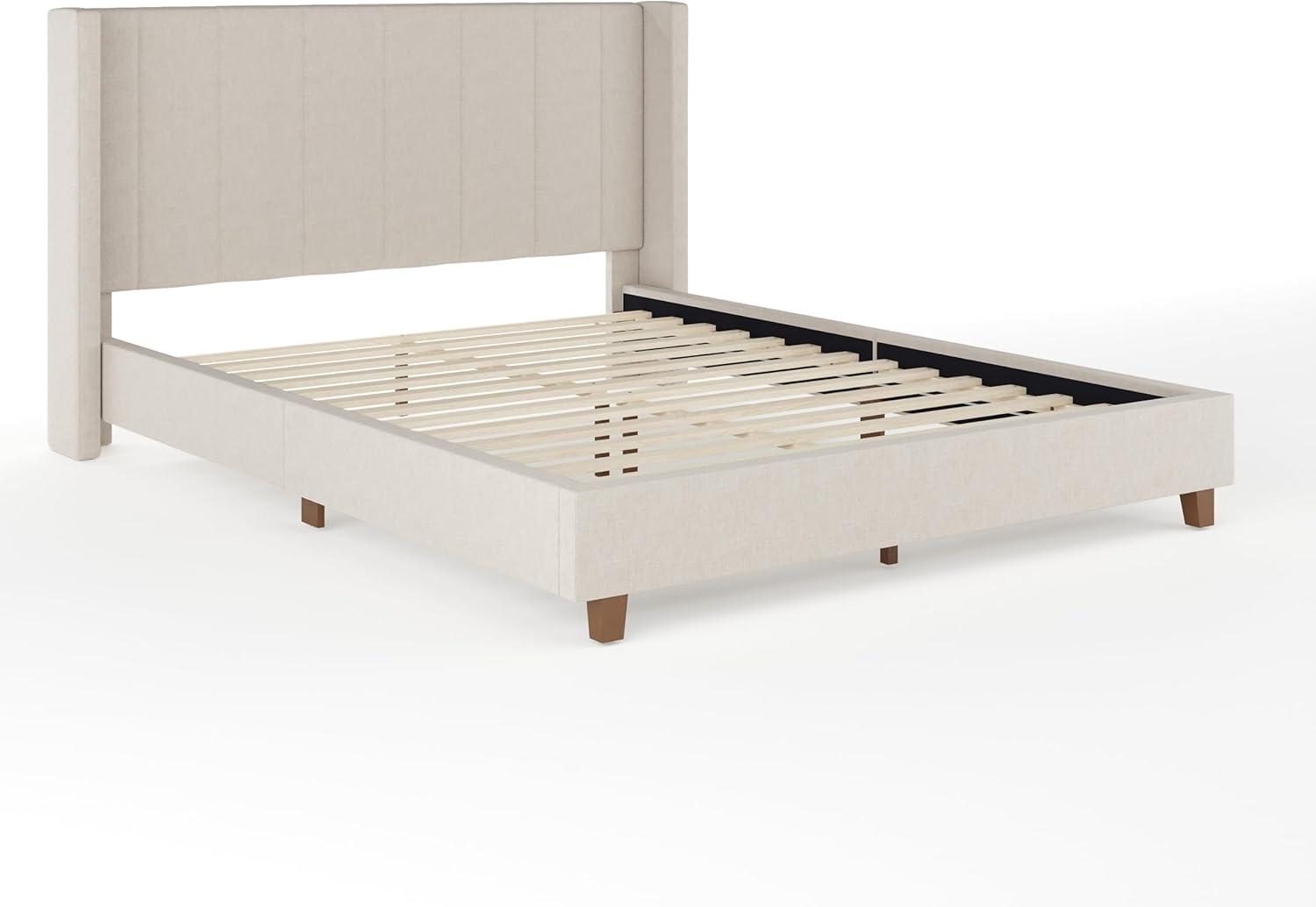 Martha Stewart Martha Stewart Kay Upholstered Platform Bed With Channel Stitched Wingback Headboard