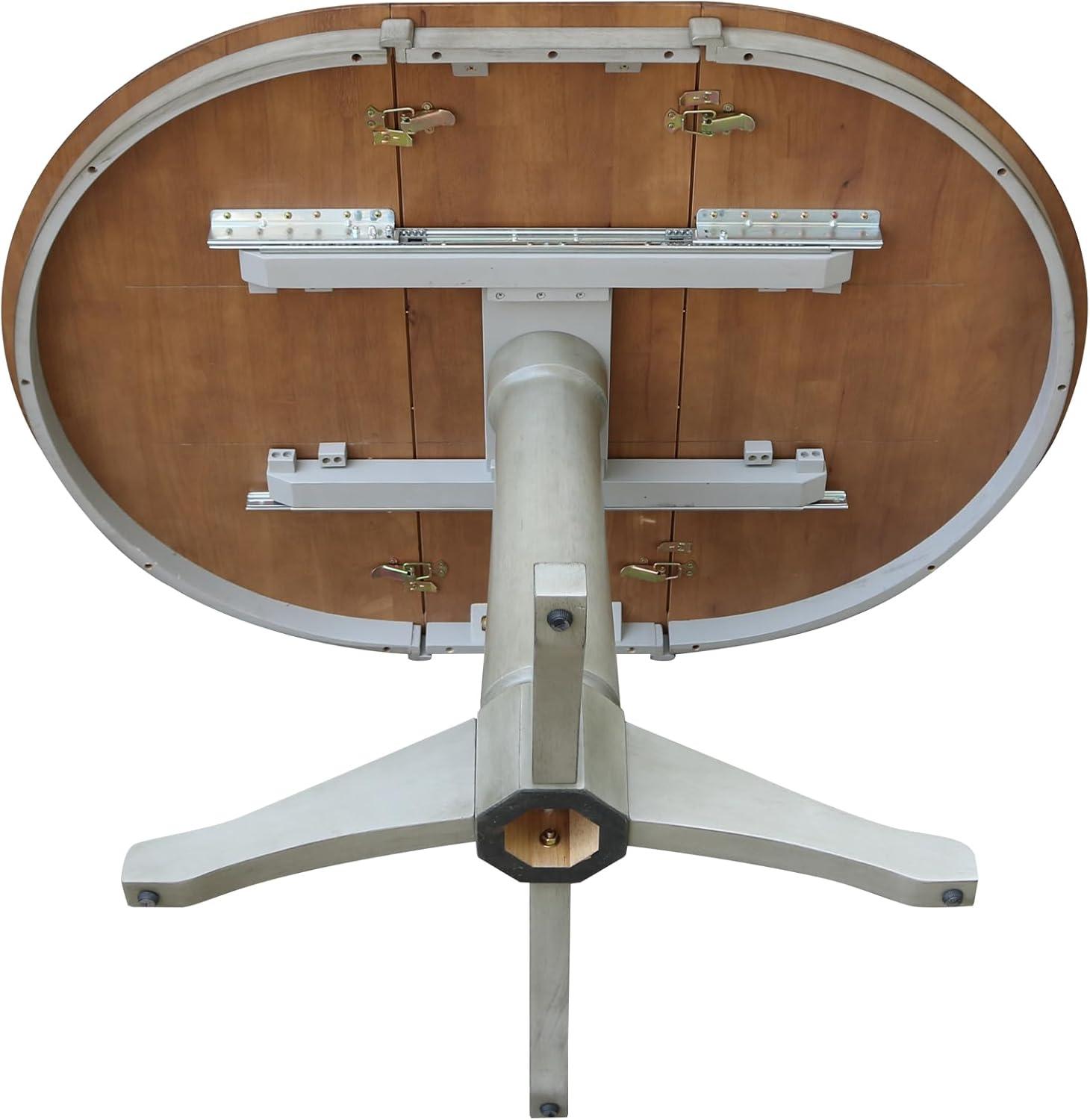 International Concepts 36" Round Top Pedestal Table With 12" Leaf - Dining Height - Distressed Hickory/Stone