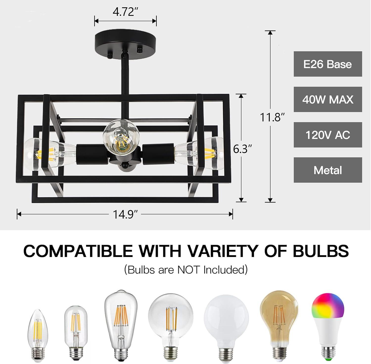 Matte Black 4-Light Industrial Farmhouse Ceiling Fixture