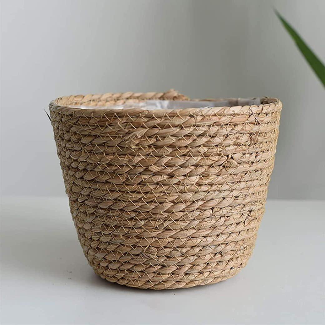 Natural Seagrass Cylindrical Planter with Plastic Liner