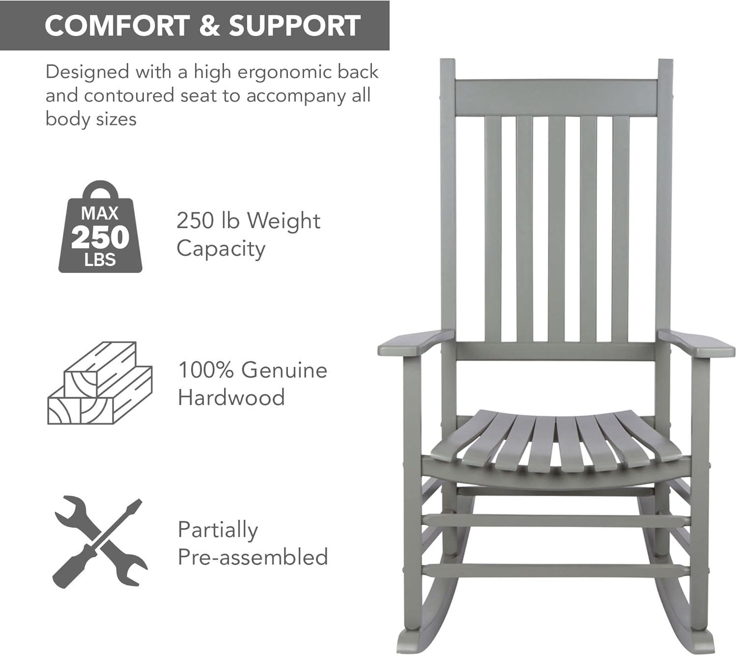 Gray Hardwood High Back Porch Rocking Chair