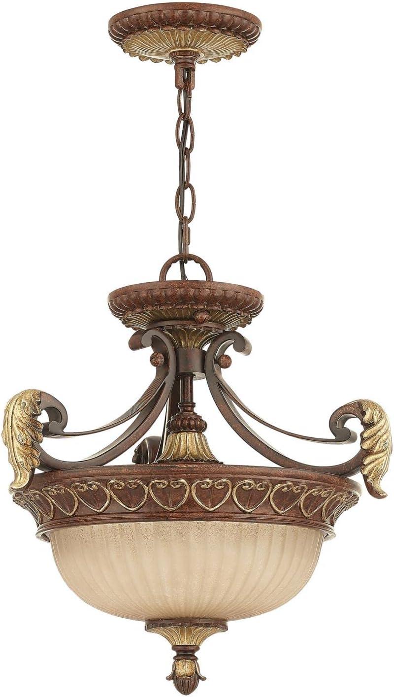 Villa Verona Bronze & Aged Gold Leaf 2-Light Pendant with Rustic Art Glass