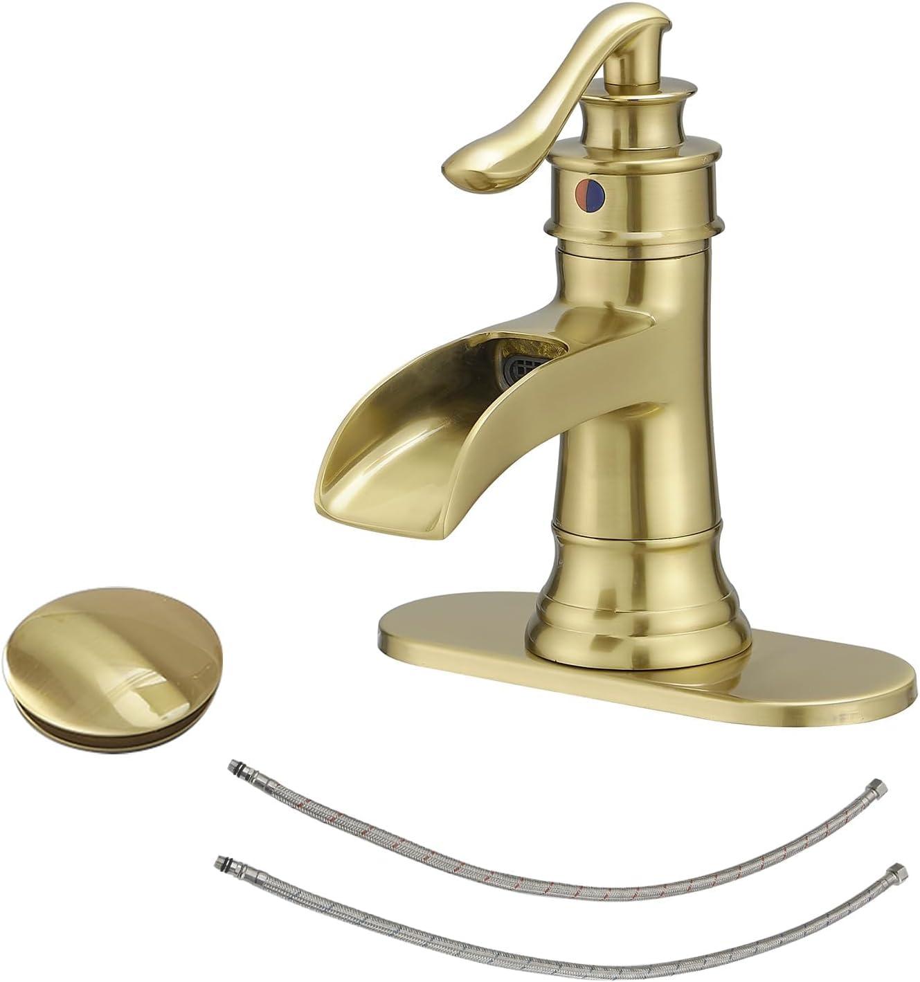 Brushed Gold Waterfall Single Handle Bathroom Faucet