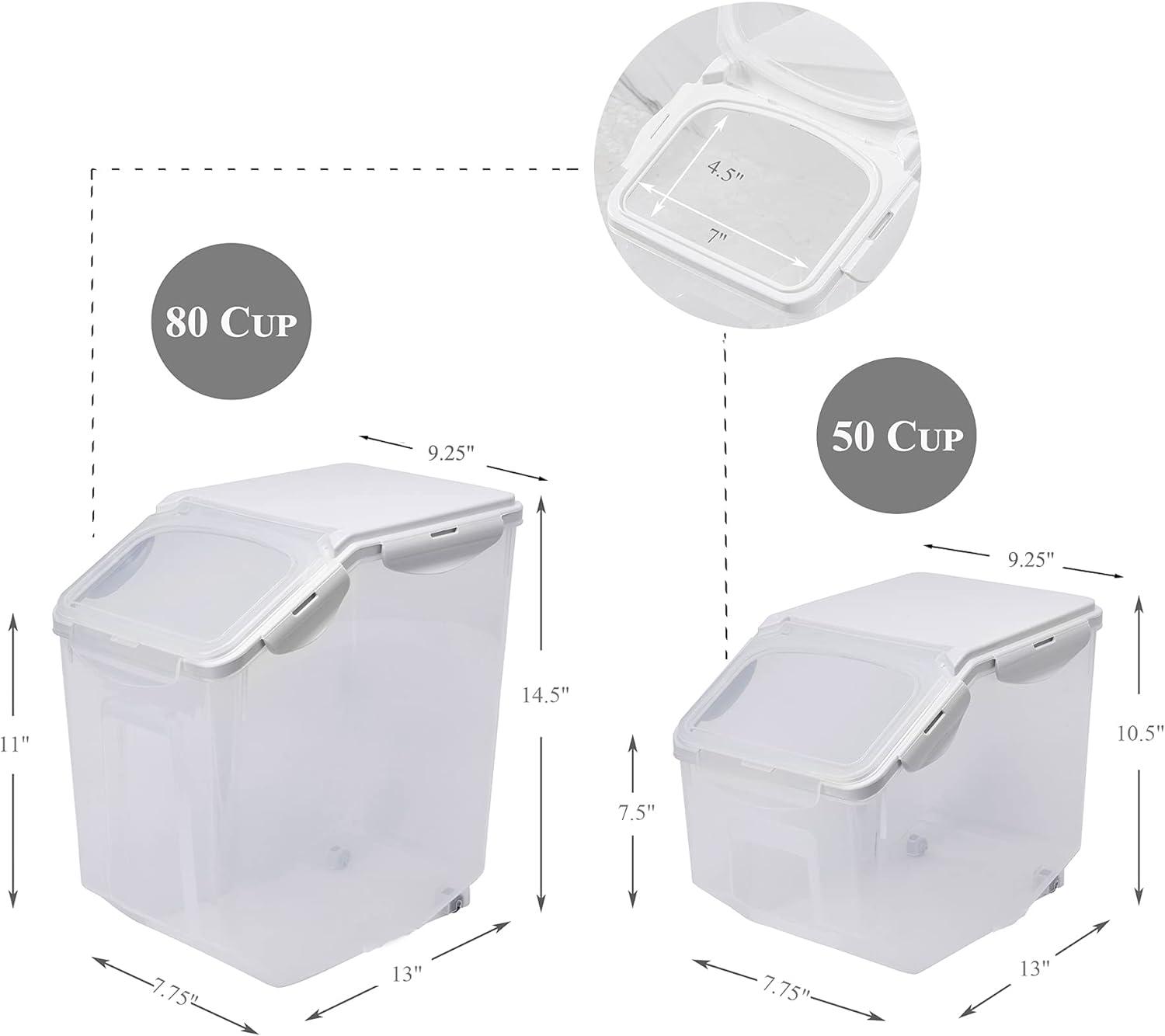 Clear and Off-White Airtight Plastic Food Storage Containers with Measuring Cup, 2 Set