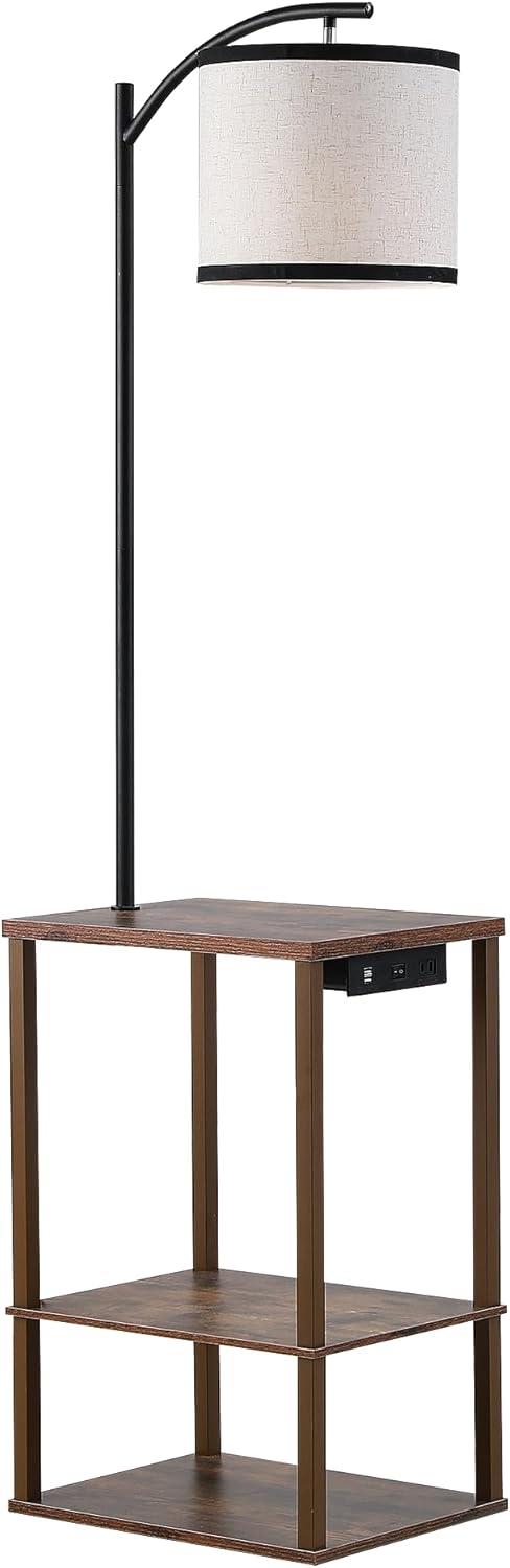SUNMORY Floor Lamp with Table, Lamps for Living Room with USB Port, Attached End Table with Shelves, Brown