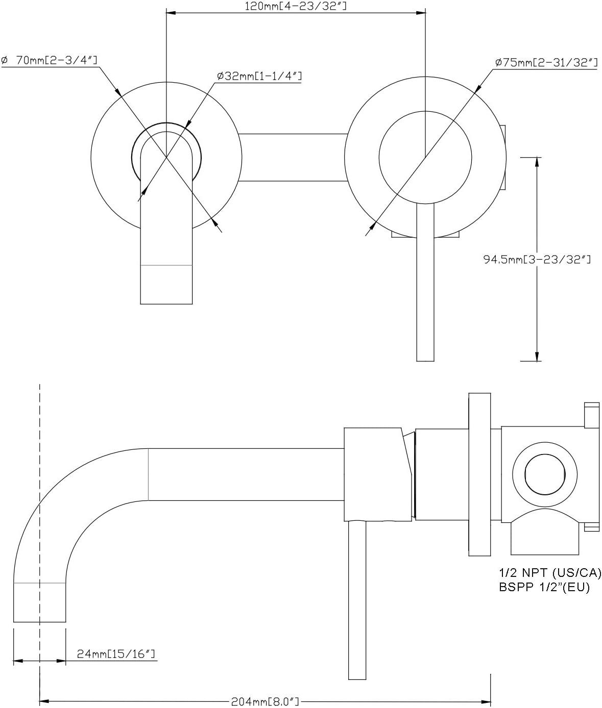 Wall Mount Vanity Faucet, Bathroom Sink Faucet Single Hole,Wall Lavatory Faucet