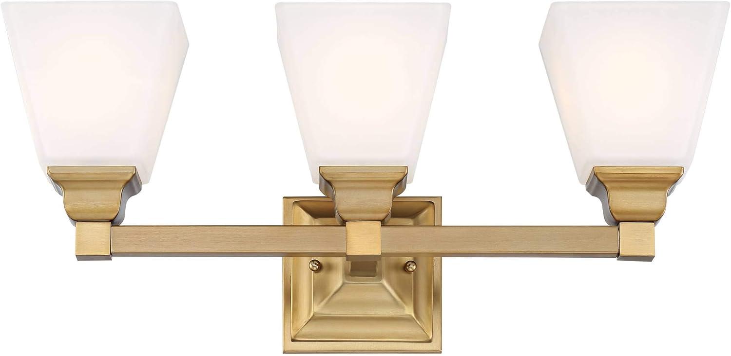 Warm Brass 3-Light Vanity Fixture with Milk Glass Shades