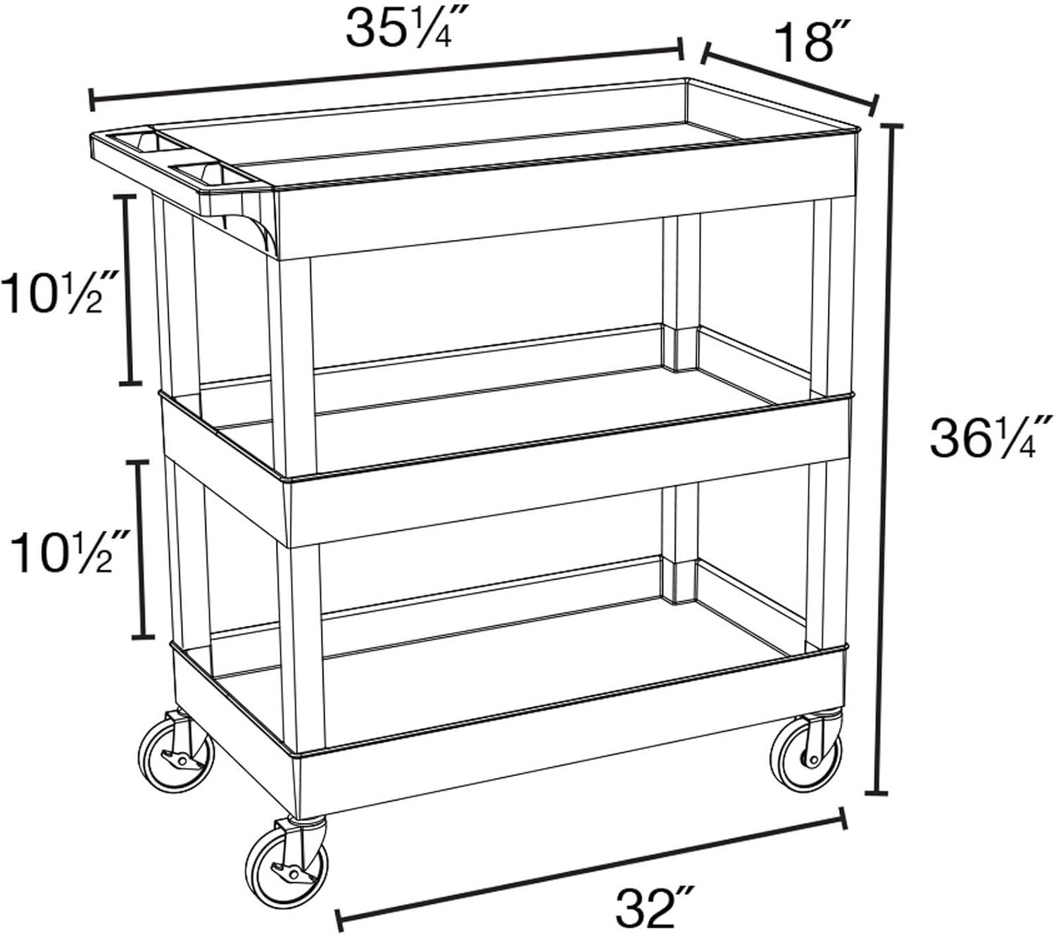 Black Heavy Duty 3-Shelf Utility Cart with Casters