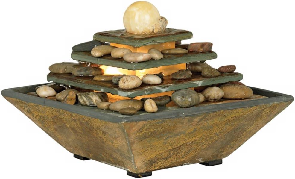John Timberland Four Tiers Rustic 4 Tier Slate Stone Indoor Tabletop Water Fountain with LED Light 9" for Table Office Desk Home Bedroom Living Room