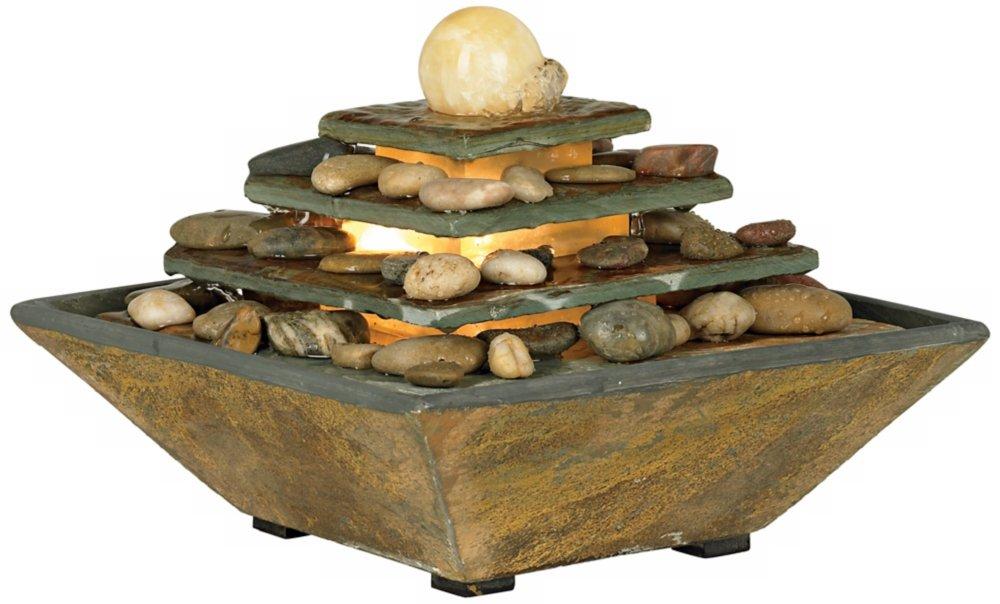 John Timberland Four Tiers Rustic 4 Tier Slate Stone Indoor Tabletop Water Fountain with LED Light 9" for Table Office Desk Home Bedroom Living Room