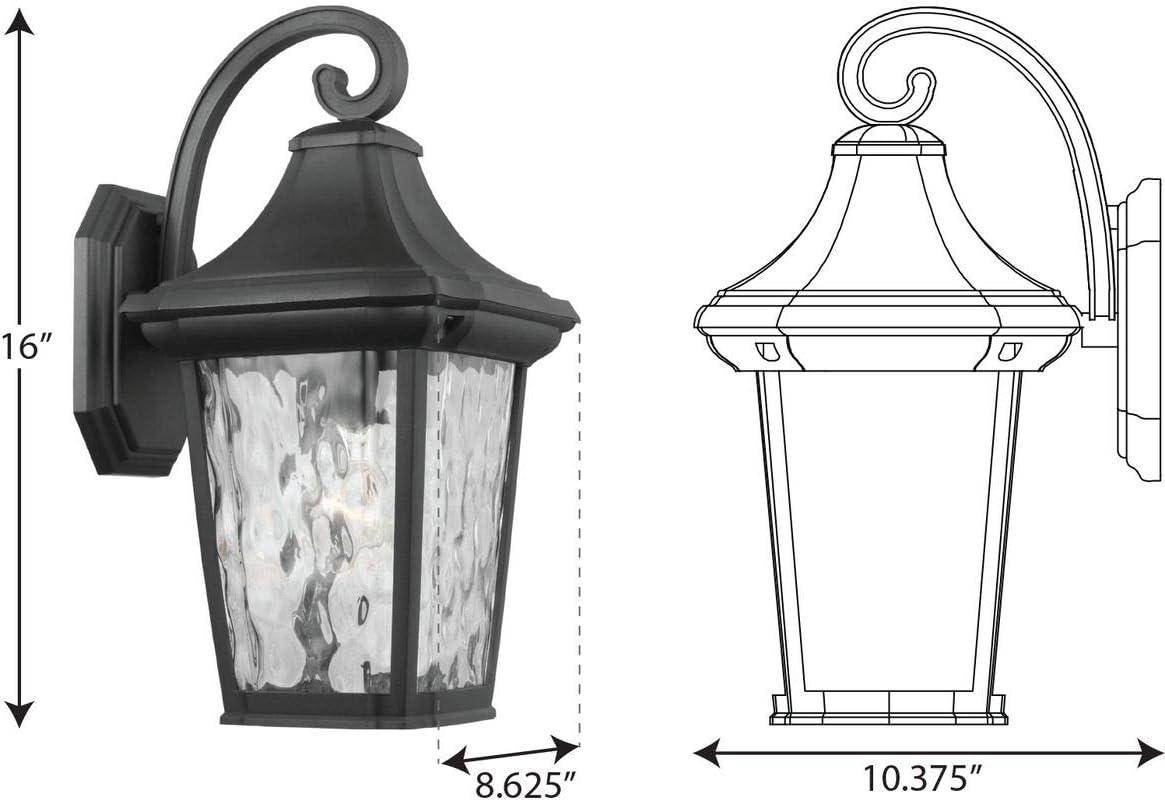 Progress Lighting Marquette 1-Light Outdoor Wall Lantern in Black with Water Glass Shade