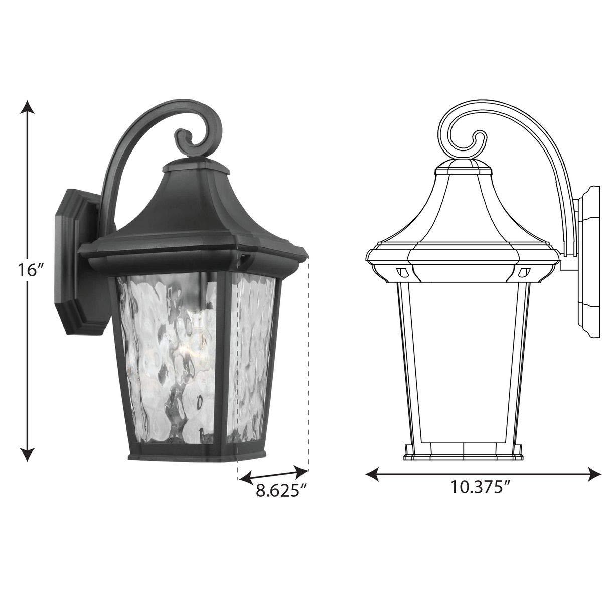 Progress Lighting Marquette 1-Light Outdoor Wall Lantern in Black with Water Glass Shade