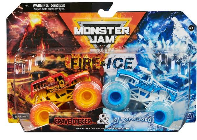 Monster Jam, Official Fire & Ice, Whiplash and Bakugan Dragonoid Die-Cast Monster Trucks, 1:64 Scale, Kids Toys for Boys Ages 3 and up