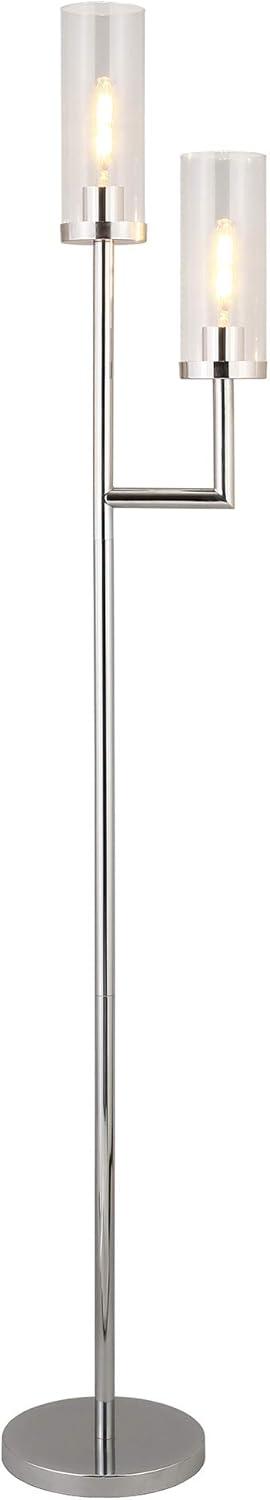 Elegant Bronze Torchiere Floor Lamp with Clear Glass Shades