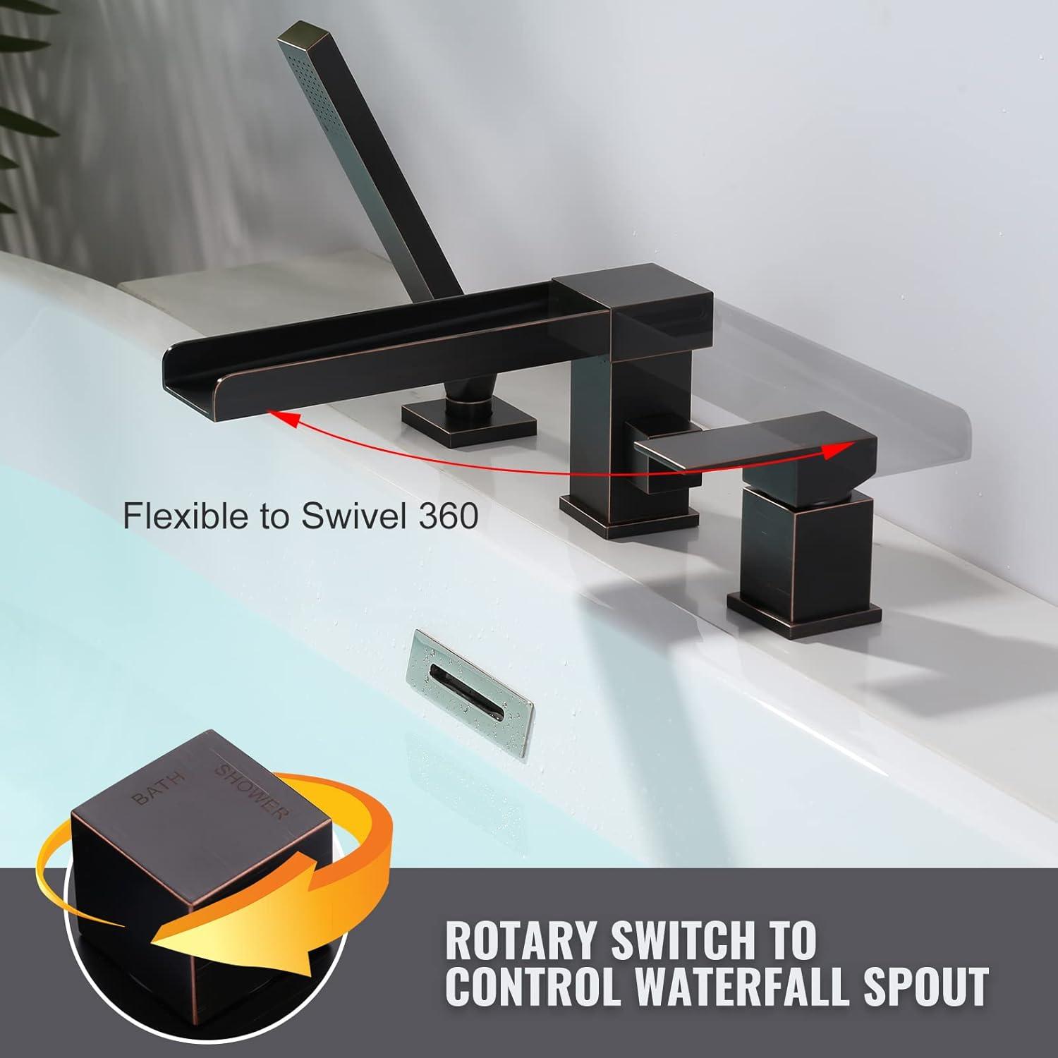 Oil Rubbed Bronze Waterfall Roman Tub Faucet Set with Hand Shower