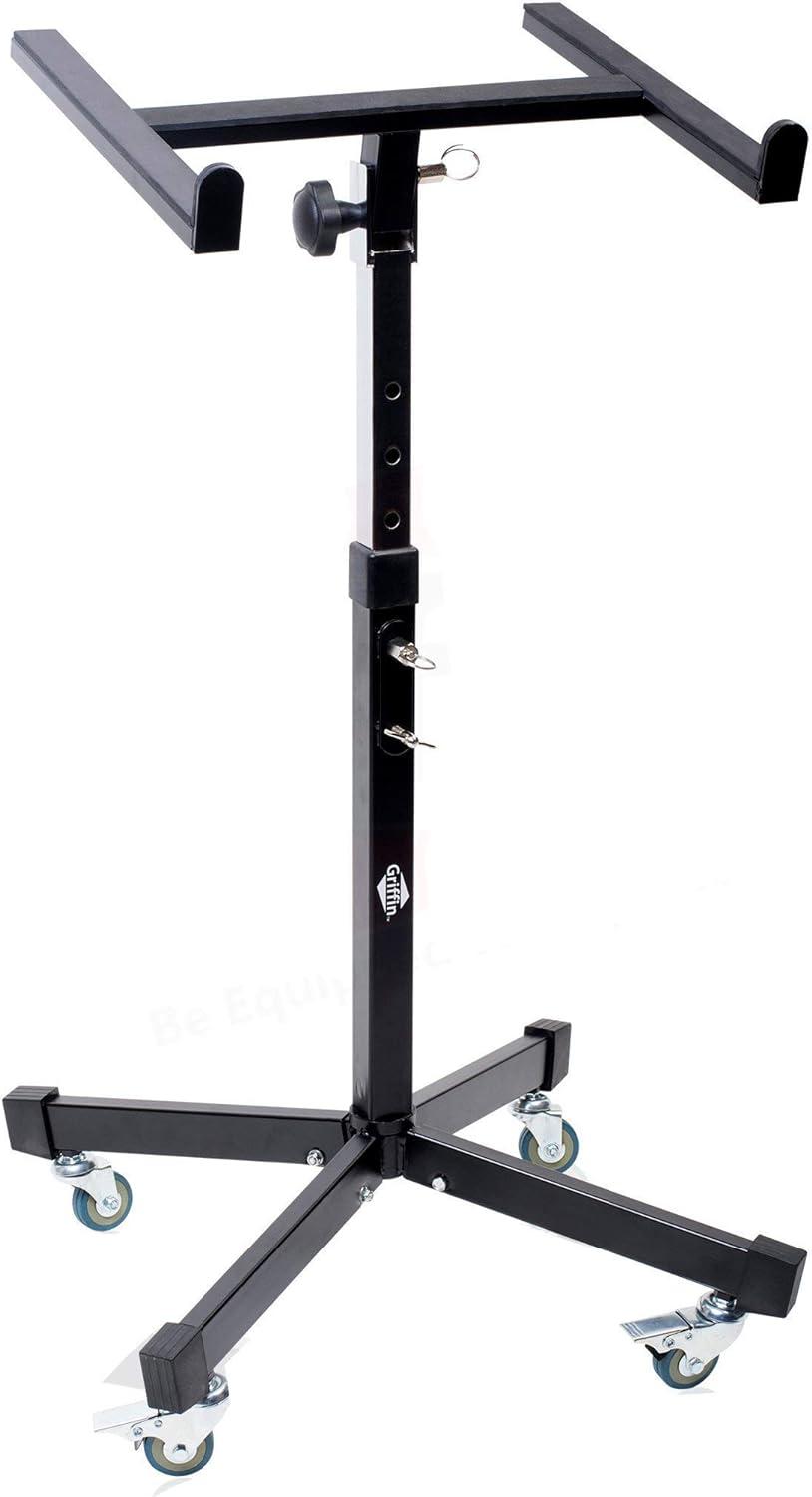 Black Adjustable Steel DJ Mixer Stand with Casters