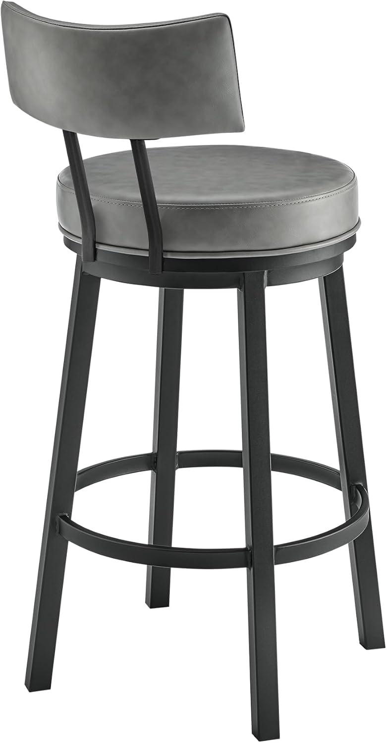 Armen Living Indoor Crux 26" Swivel Counter Stool in Brown Faux Leather and Walnut Wood