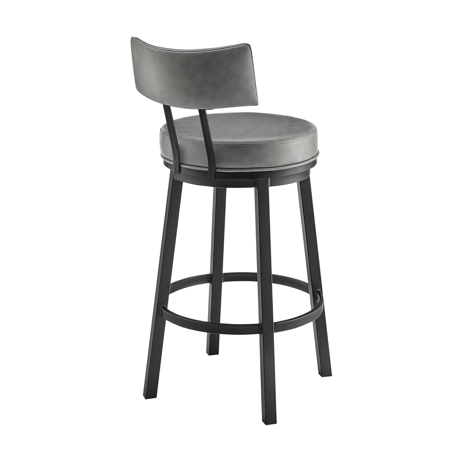 Armen Living Indoor Crux 26" Swivel Counter Stool in Brown Faux Leather and Walnut Wood