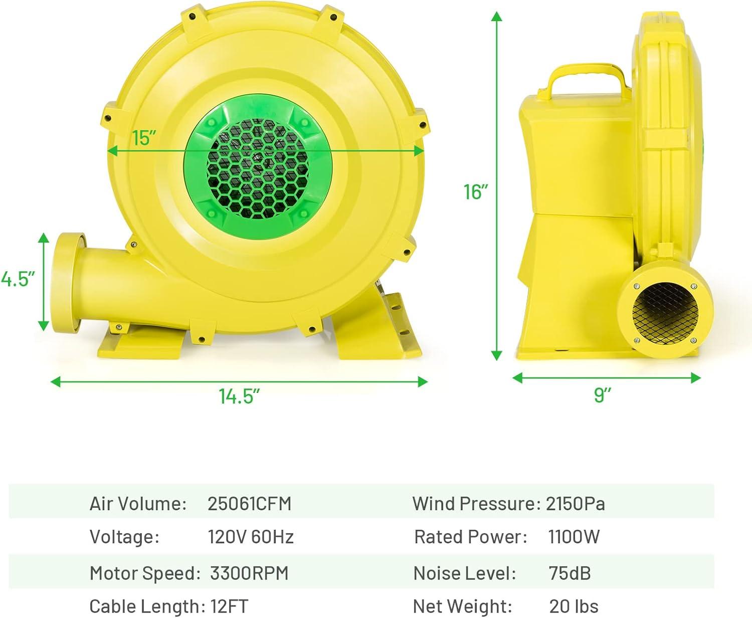 Costway Inflatable Bounce House Blower 1100W 1.5HP Air Pump Commercial Castle Slide Fan