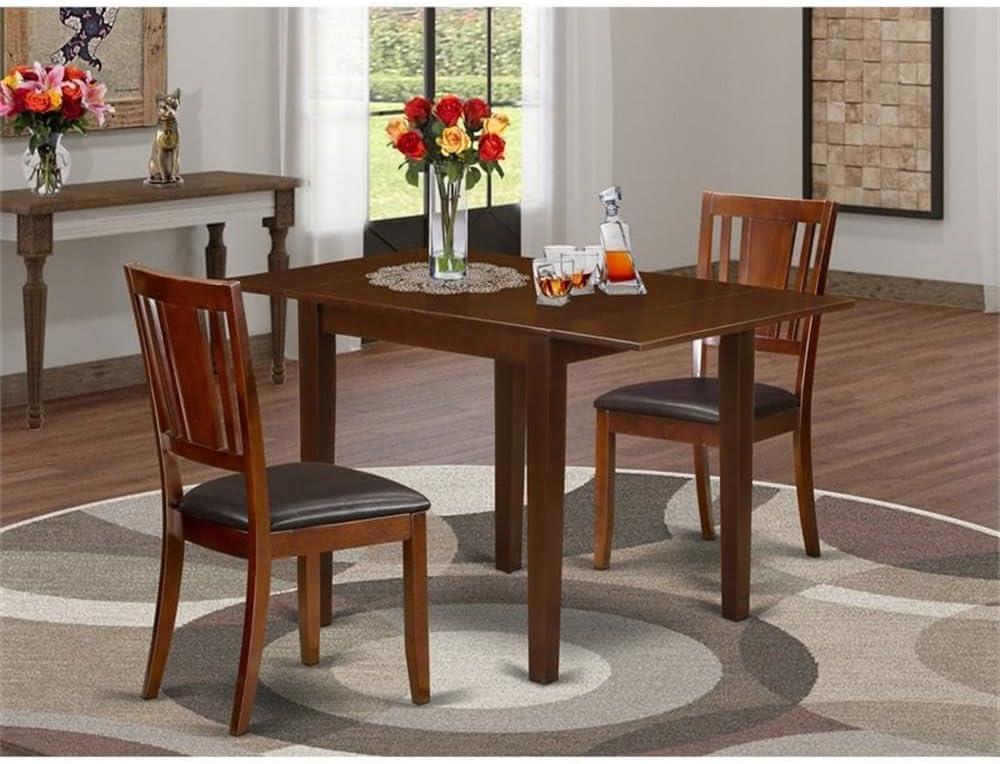 East West Furniture Norden 3-piece Dining Set with Leather Chairs in Mahogany