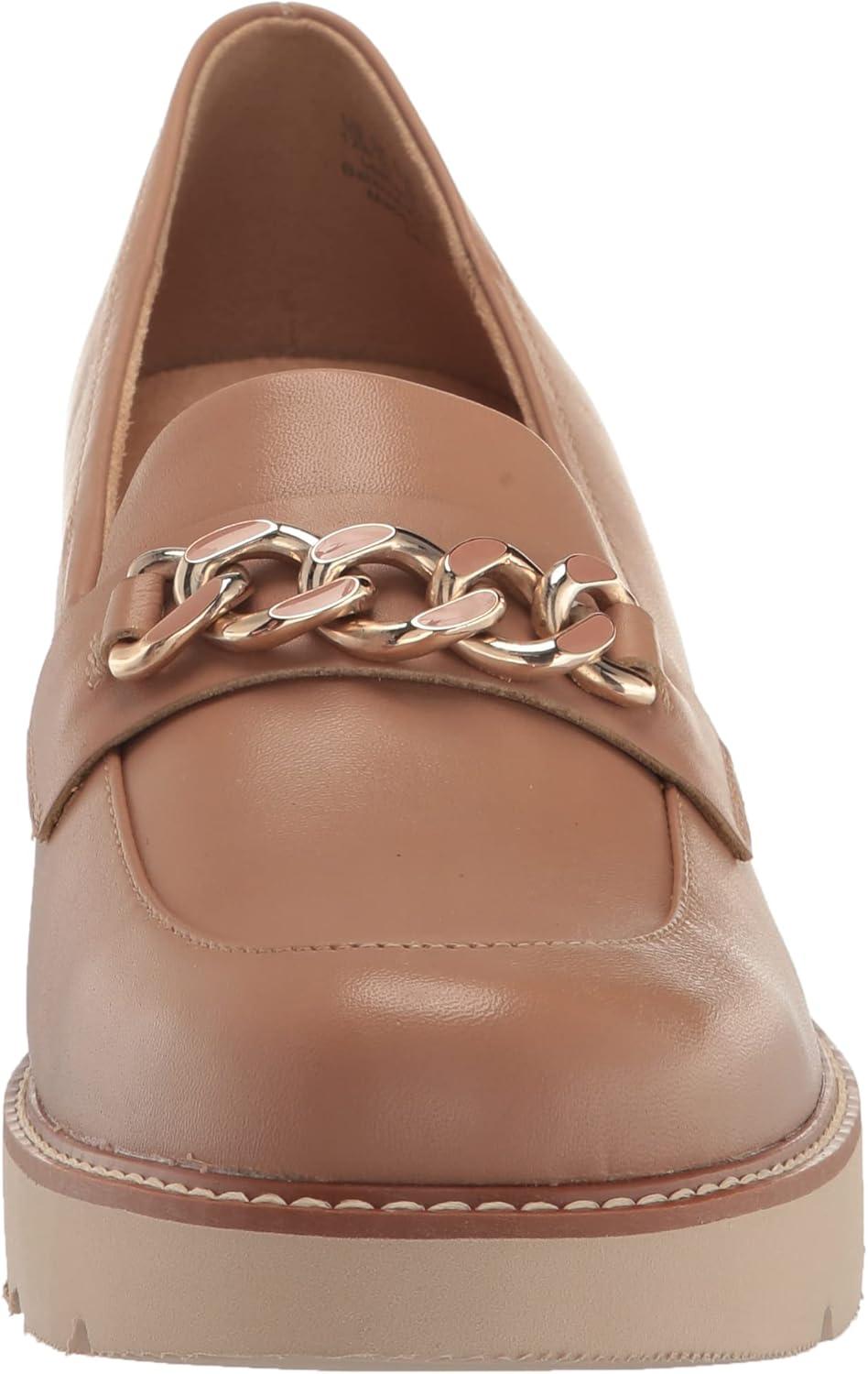 Desi Taupe Leather Platform Loafer with Metallic Chain Accent