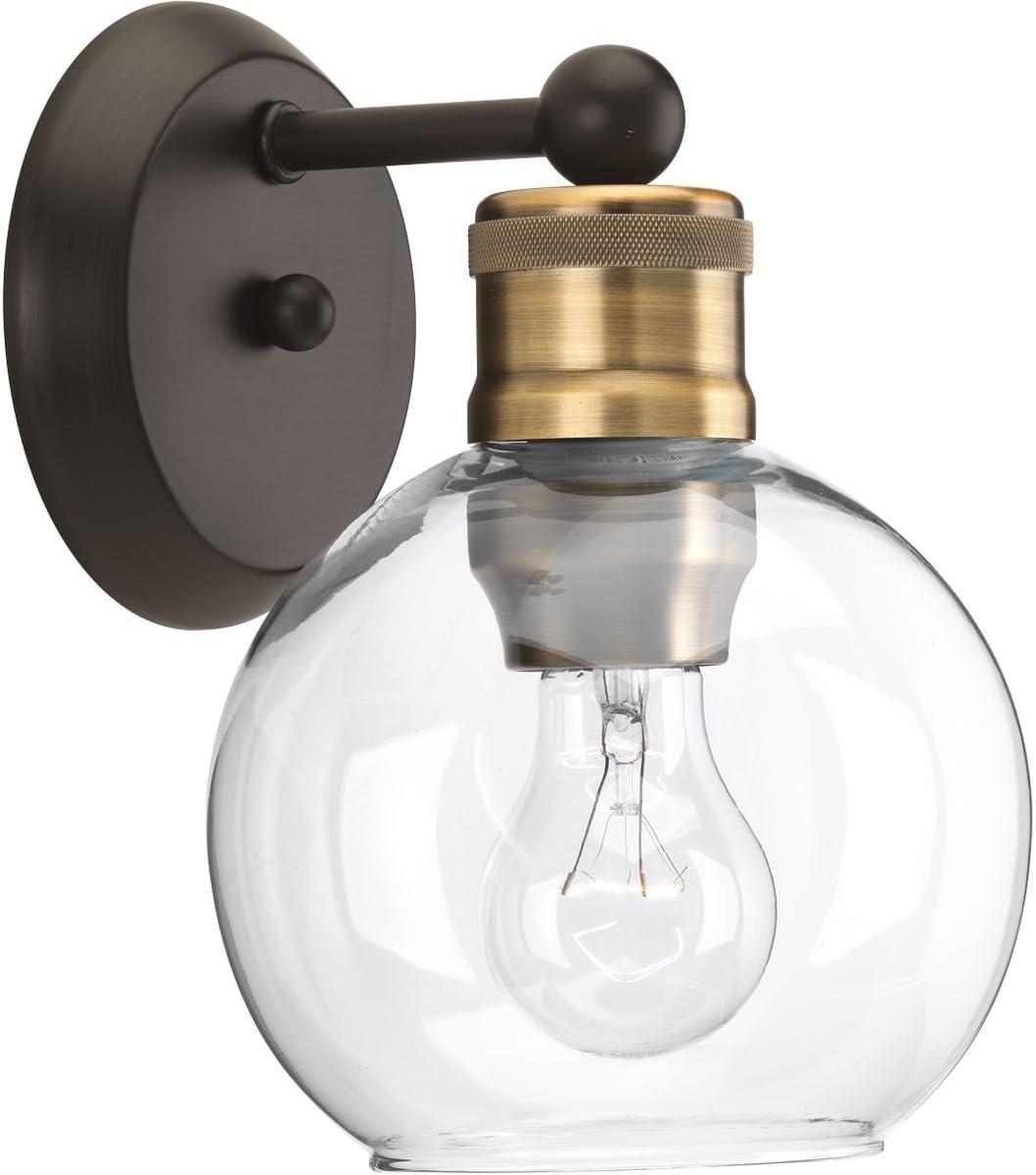 Progress Lighting Hansford 1-Light Bath & Vanity Fixture, Antique Bronze, Clear Spherical Shade