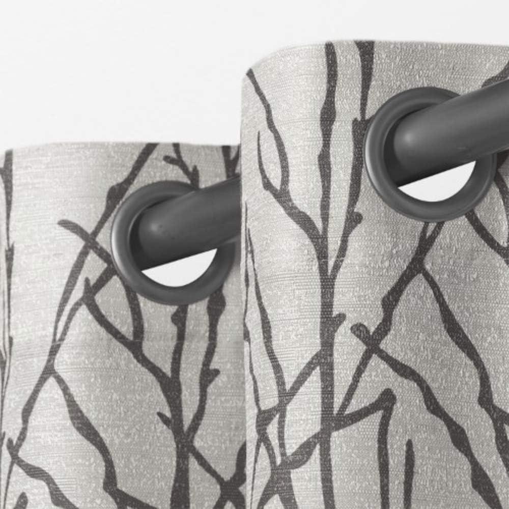 Set of 2 108"x54" Branches Linen Blend Grommet Top Window Curtain Panel Black Pearl: Light Filtering, Botanical Design
