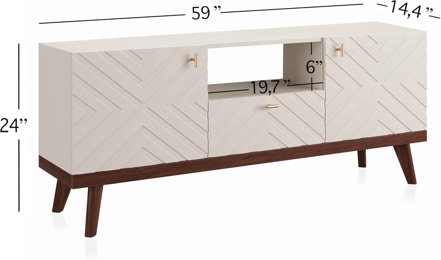 Living Skog  Alba Beige TV Stand Console with Drawer Fits TV's up to 65 in. with Wood Legs Mid Century Modern Design Beige Laminate Up to 240 lbs