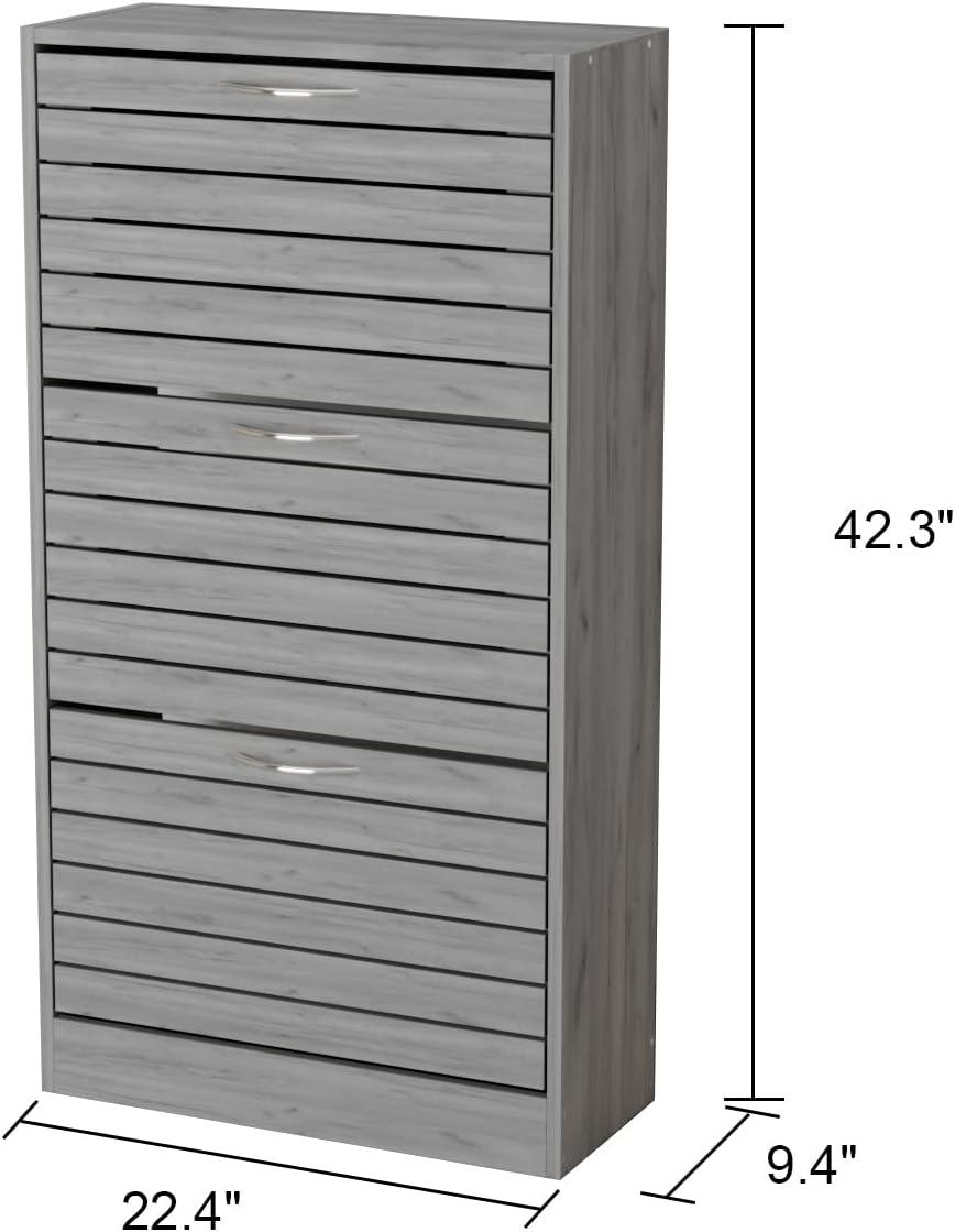 Homsee 3-Drawer Shoe Storage Cabinet with Louver Doors, 3-Tier Wood Shoe Rack Storage Organizer for Entryway, Grey (22.4”L x 9.4”W x 42.3”H)