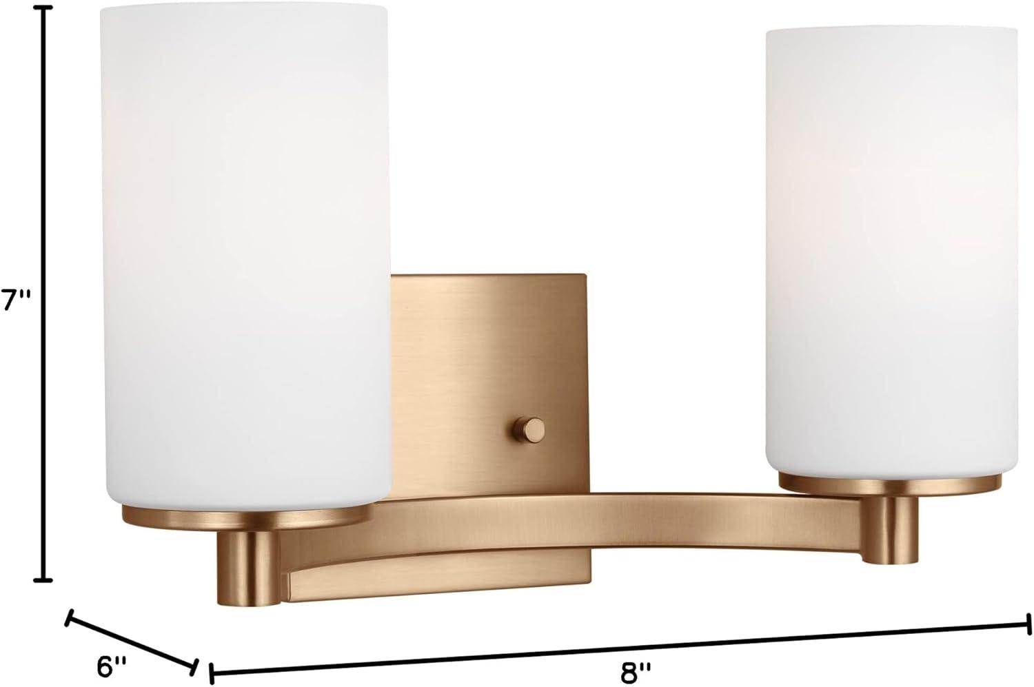 Generation Lighting 2-Light Hettinger Bath Fixture Wall Lamp Satin Brass 4439102-848, Title 24 Compliant Wall Light Fixture for Bathroom Decor, Bathroom Light Fixture Uses Standard or LED Light Bulb
