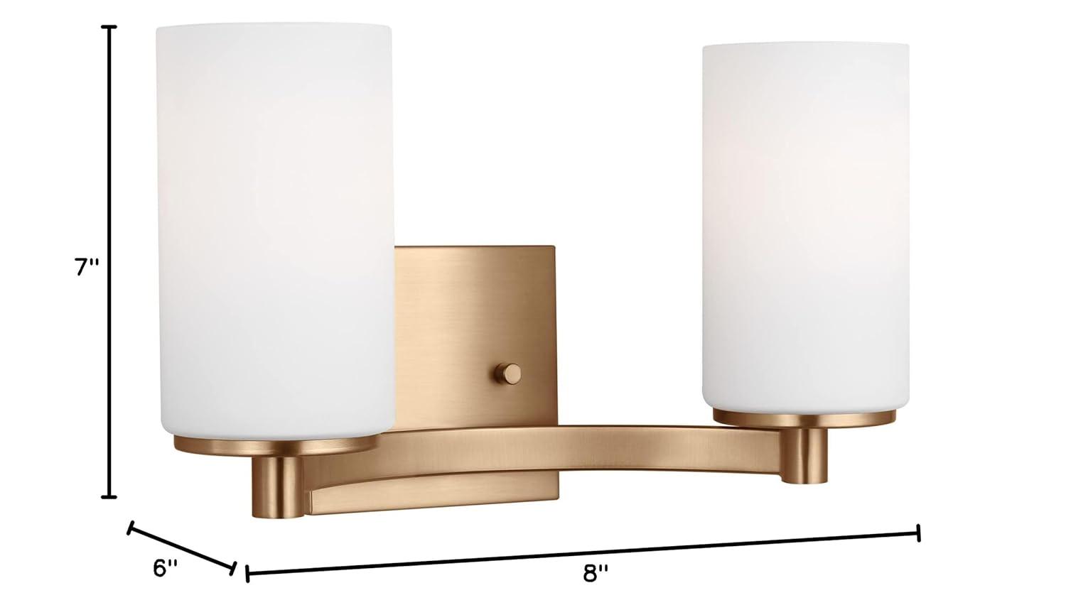 Generation Lighting 2-Light Hettinger Bath Fixture Wall Lamp Satin Brass 4439102-848, Title 24 Compliant Wall Light Fixture for Bathroom Decor, Bathroom Light Fixture Uses Standard or LED Light Bulb