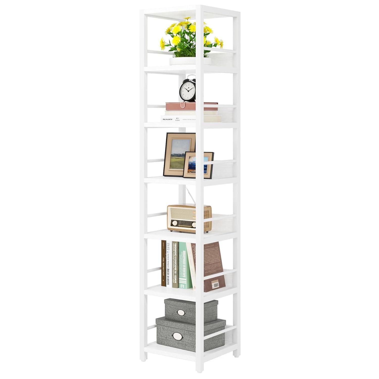 75 Inch Tall Narrow Corner Shelves, 6-Tier Etagere Shelve Storage Rack Bookshelves for Home Office White