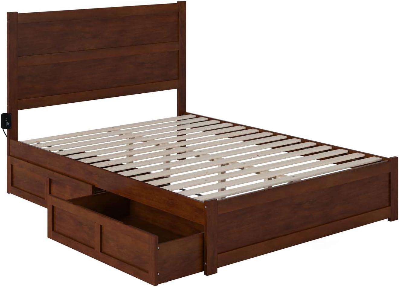 AFI NoHo Wood Queen Bed with Footboard and 2 Drawers in Walnut