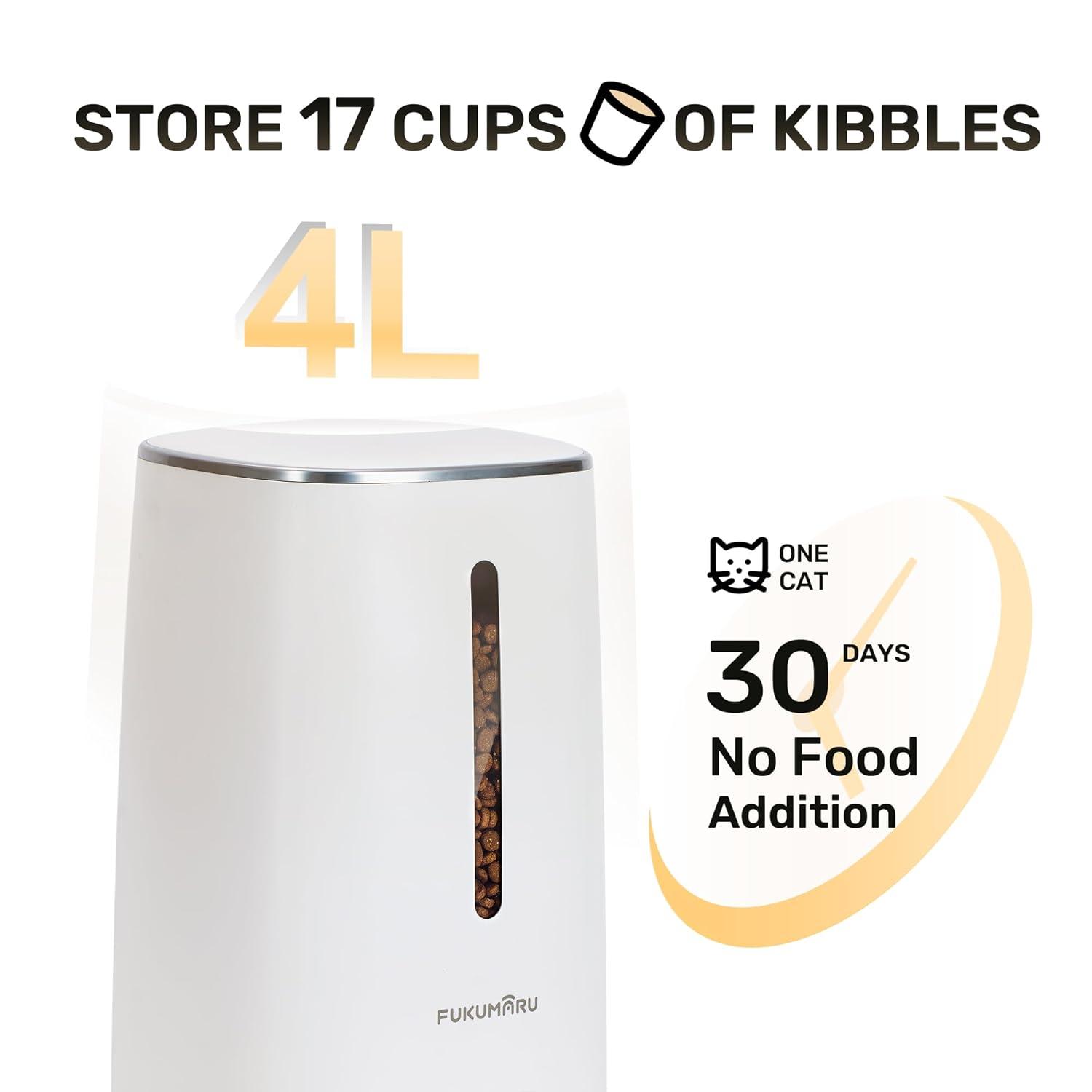 FUKUMARU Automatic Cat Feeder, 4L Dog Feeders with Double Bowls, Support DIY Meals and Timed Control WiFi Cat Food Dispenser, Suit for Most Cat and Dog Food C49