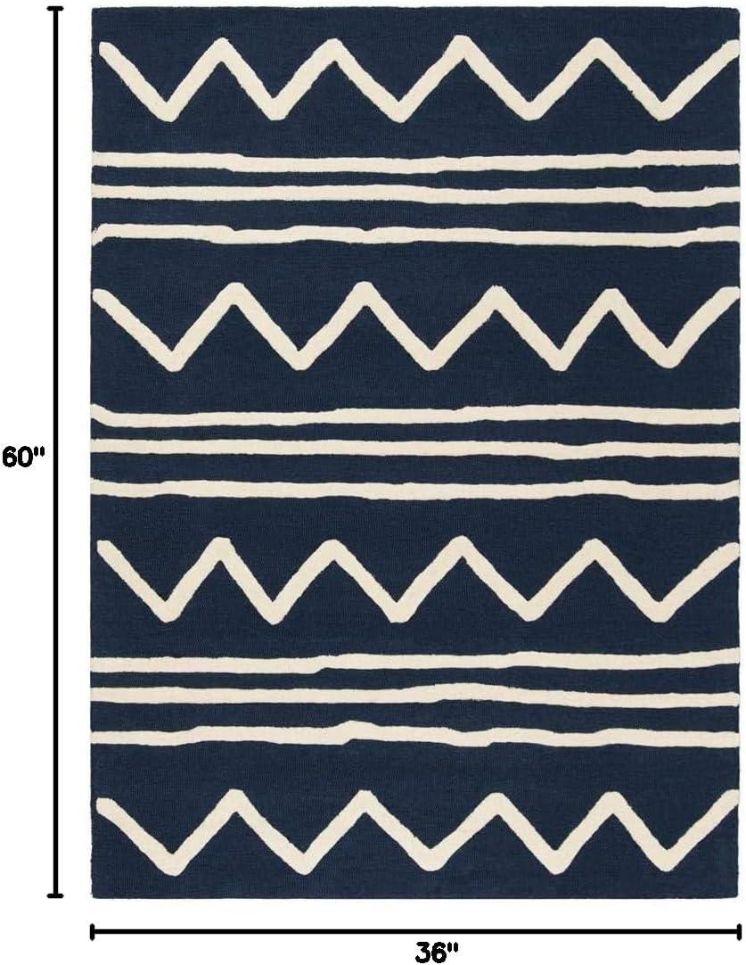 SAFAVIEH Kids Zigzag Striped Wool Area Rug, Navy/Ivory, 3' x 5'