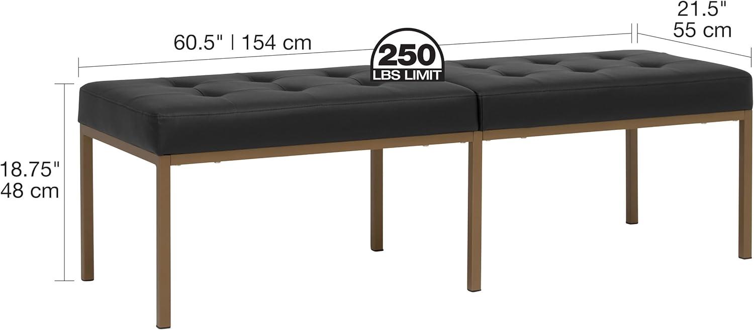 60" Wide Camber Modern Metal and Bonded Leather Bench Black/Bronze - Studio Designs Home: Elegant Tufted Seating