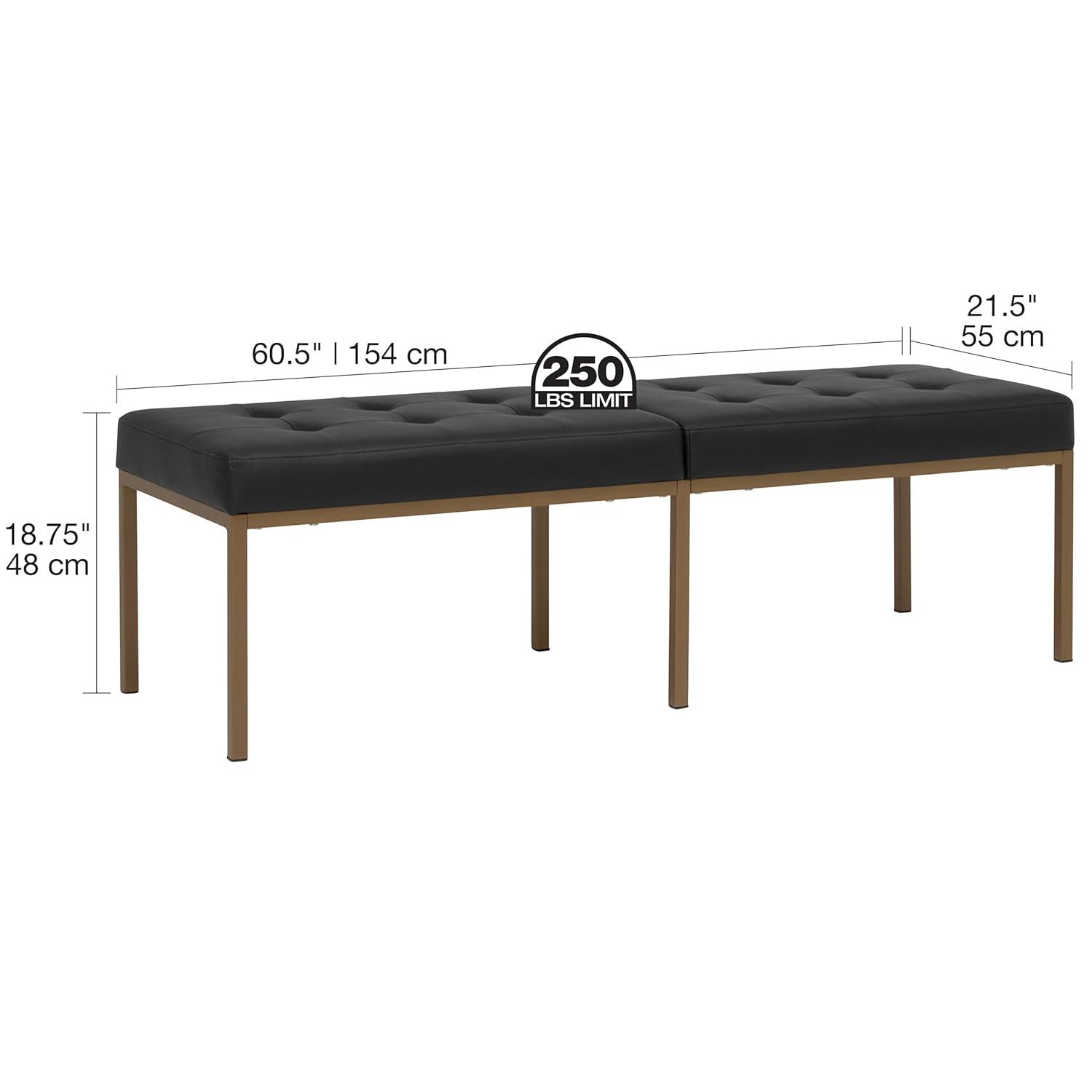 60" Wide Camber Modern Metal and Bonded Leather Bench Black/Bronze - Studio Designs Home: Elegant Tufted Seating