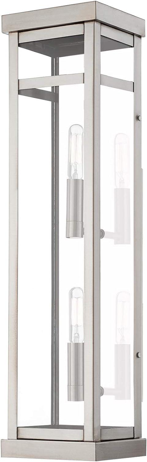 Hopewell Brushed Nickel 2-Light Outdoor Wall Lantern with Clear Glass
