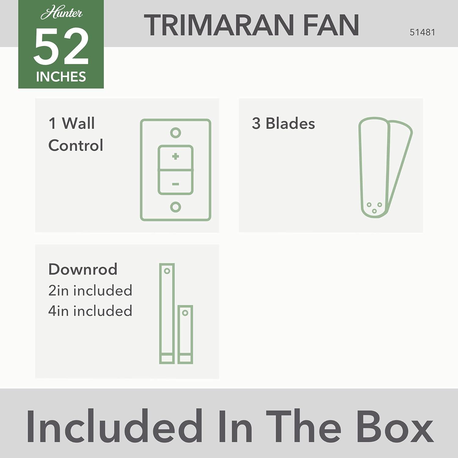 52" Trimaran 3 - Blade Outdoor Standard Ceiling Fan with Wall Control