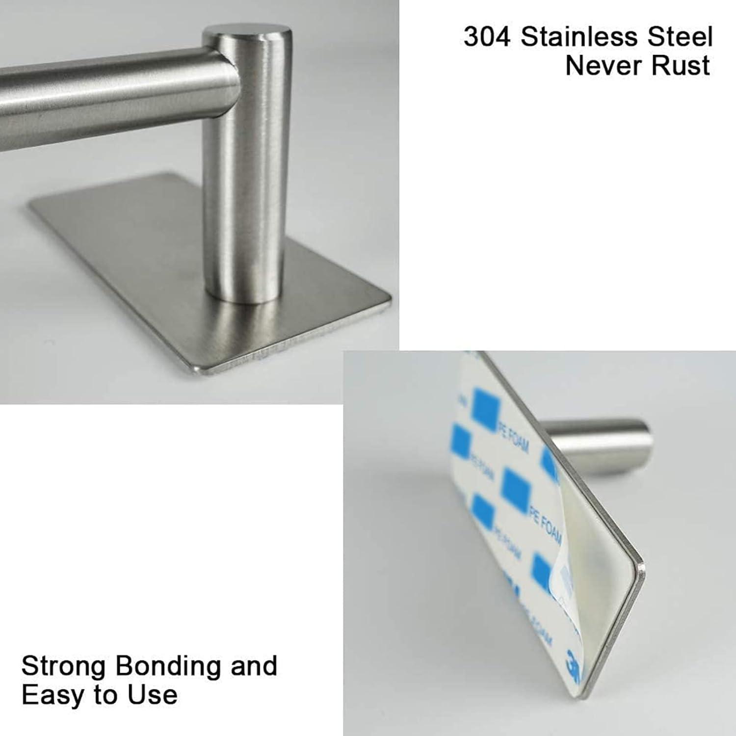 NearMoon Self Adhesive Bathroom Towel Bar- Stainless Steel Bath Wall Shelf Rack Hanging Towel Stick On Sticky Hanger Contemporary Style, NO Drilling (1 Pack, Brushed Nickel, 27-Inch Towel Rack)