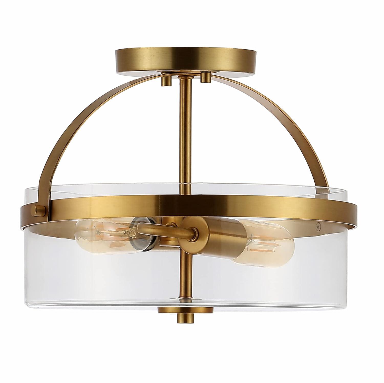SAFAVIEH Nensor 13 in. Farmhouse 2-Light Black Metal Mount Light with Clear Shade