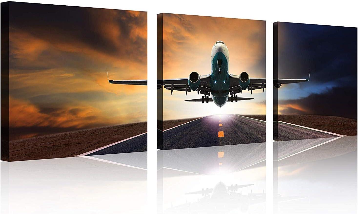 Sunset Airplane Landscape Canvas Print Set