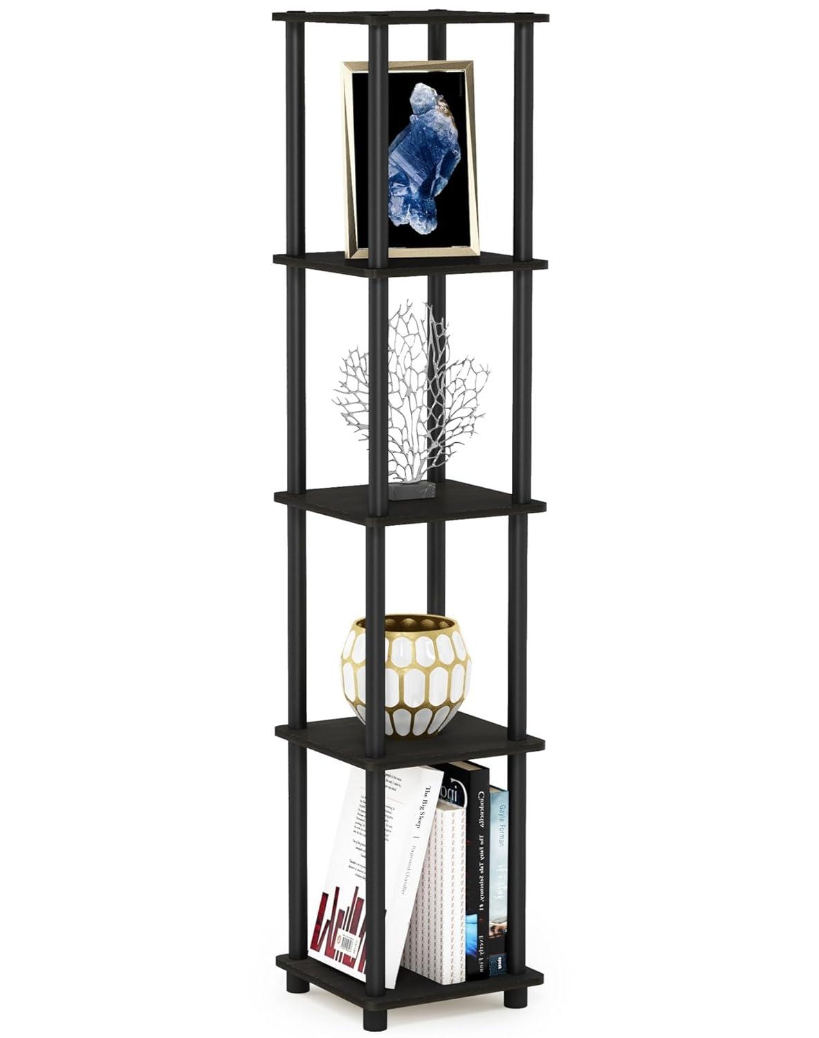 Furinno 5-Tier Corner Square Bookshelf Anti-Tipping Display Rack Shelf for Bathroom&Closet&Home Office&Living Room&Kitchen,Espresso/Black
