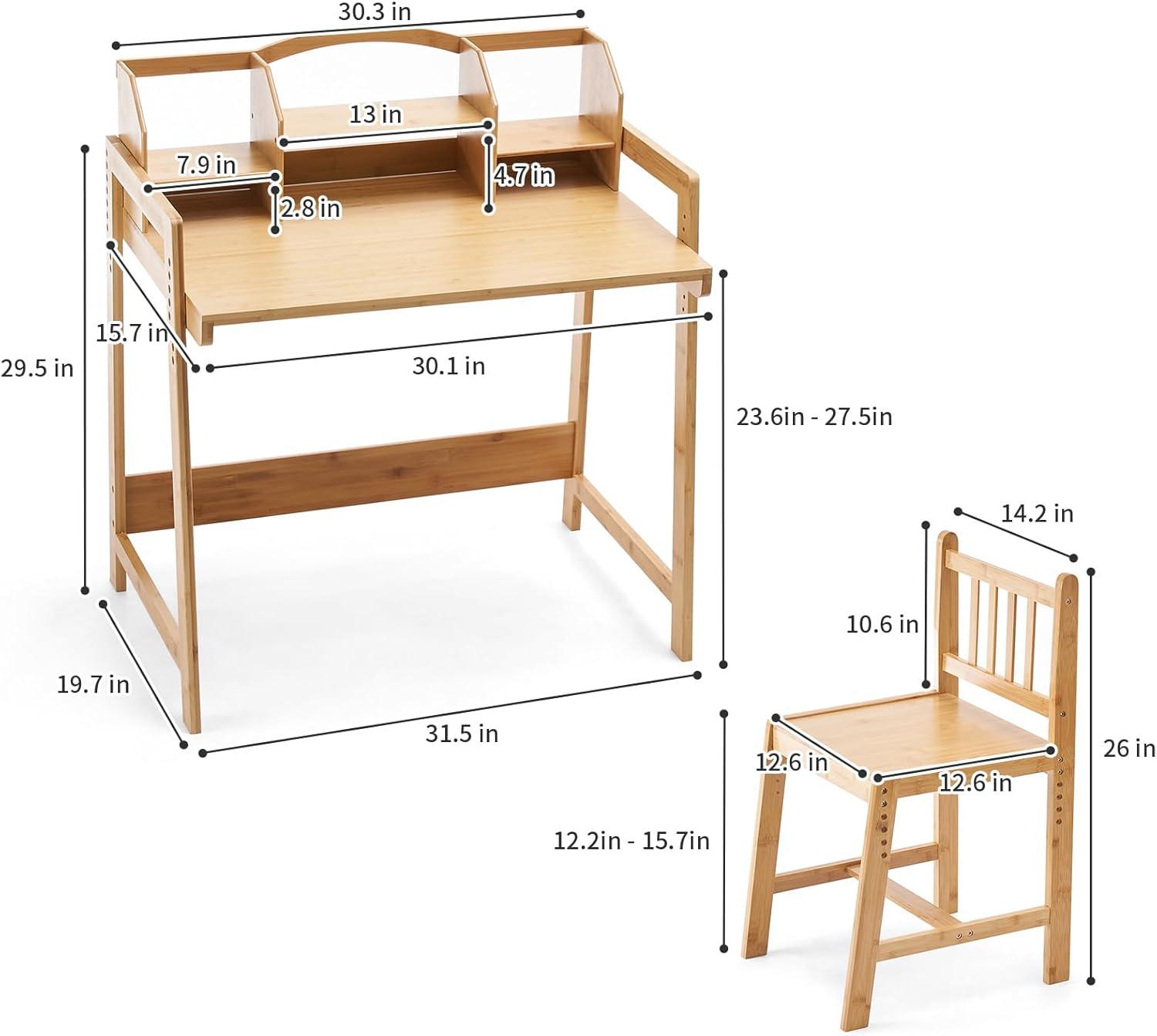 Nature Bamboo Adjustable Kids Desk and Chair Set