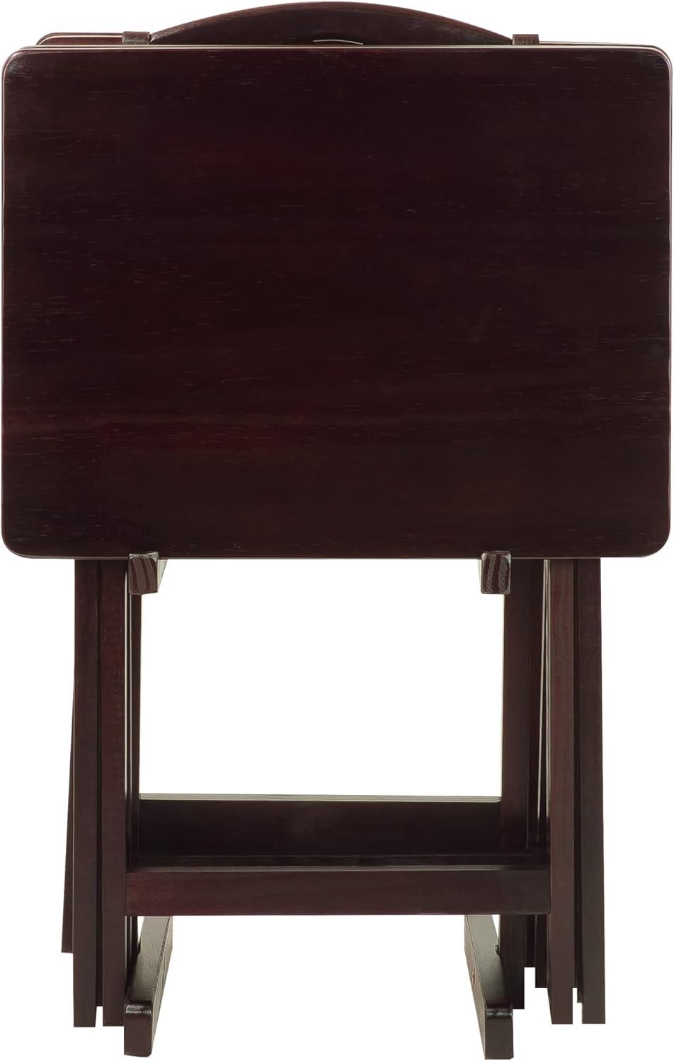 5-Piece TV Tray Table Set with Holder in Espresso (4 Trays, 1 Stand)