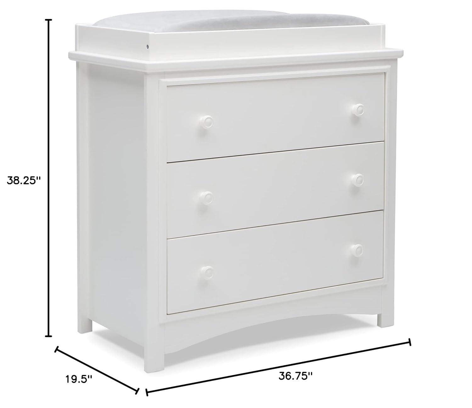 Delta Children Perry 3 Drawer Dresser with Changing Top, Greenguard Gold Certified, Bianca White