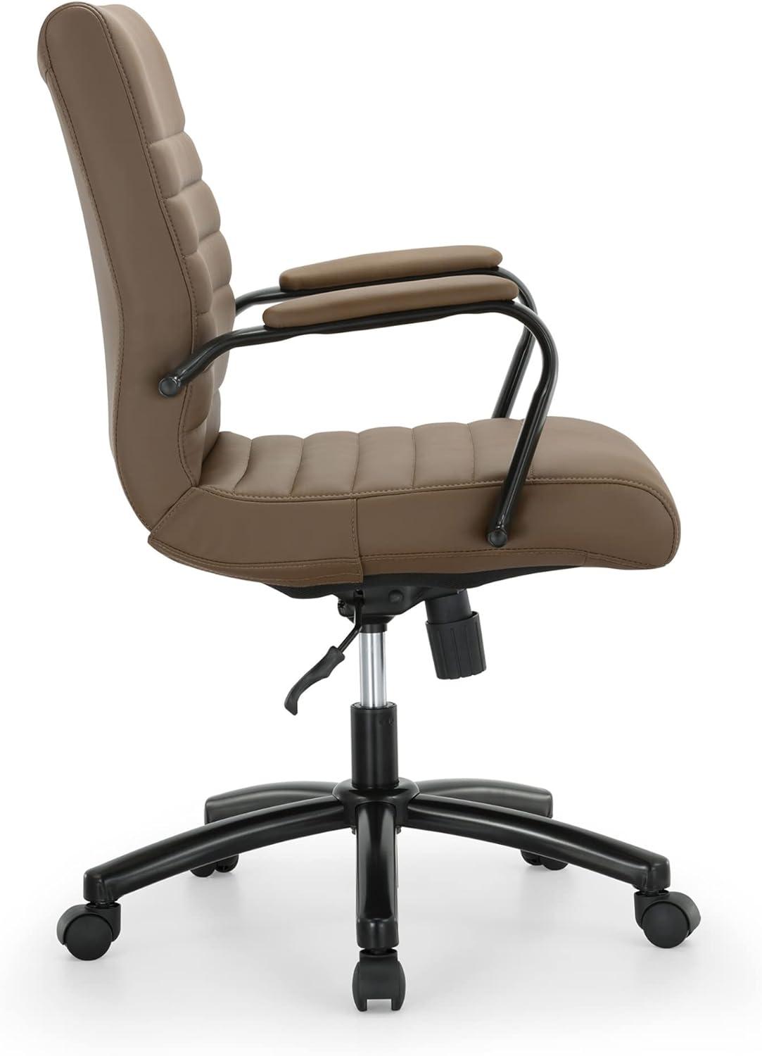 Brown and Black Leather Mid-Back Office Chair with Metal Frame